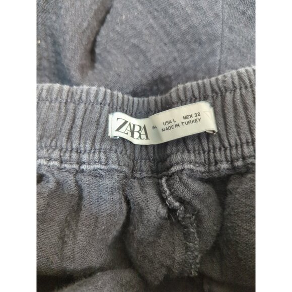 Zara Men's Lounge Pants Crinkle Weave BLACK Elastic Waist Pockets CROP LRG READ - Picture 8 of 9